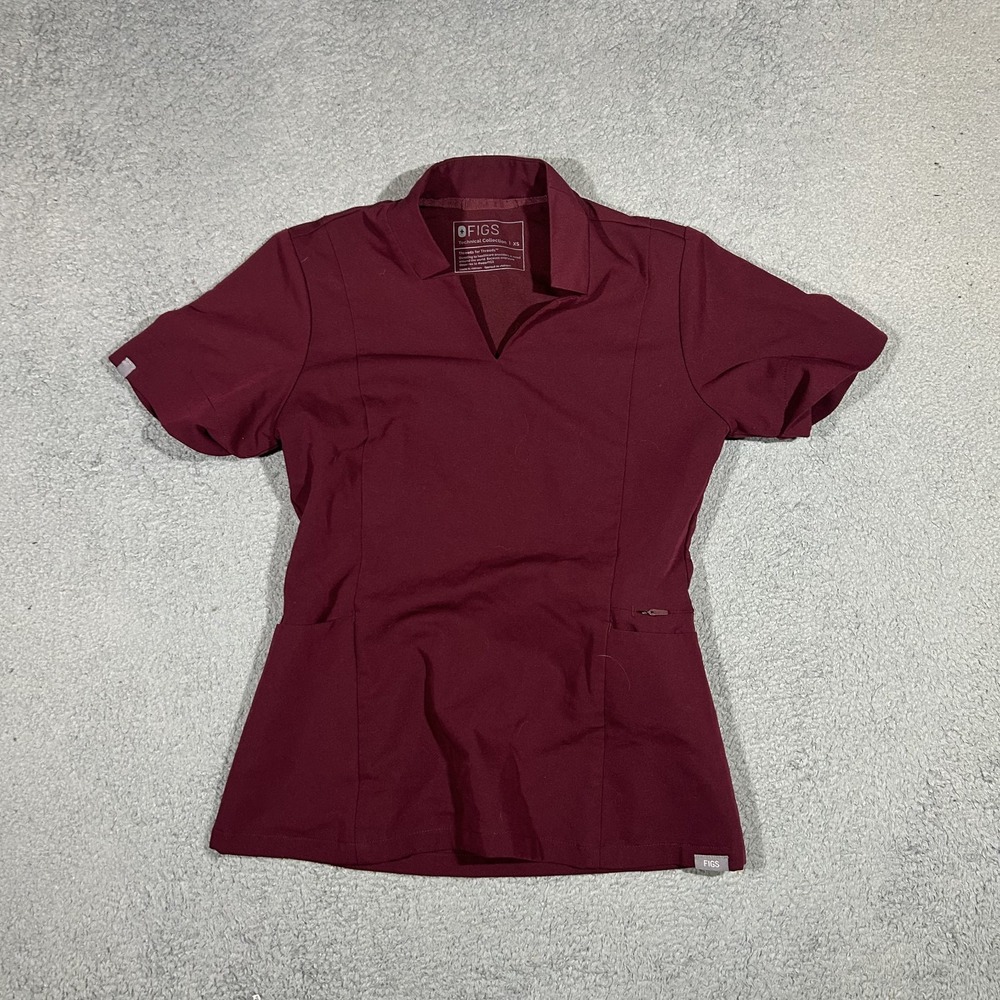 FIGS Burgundy Scrub Top with Collar Womens XS Red W22SW1036
